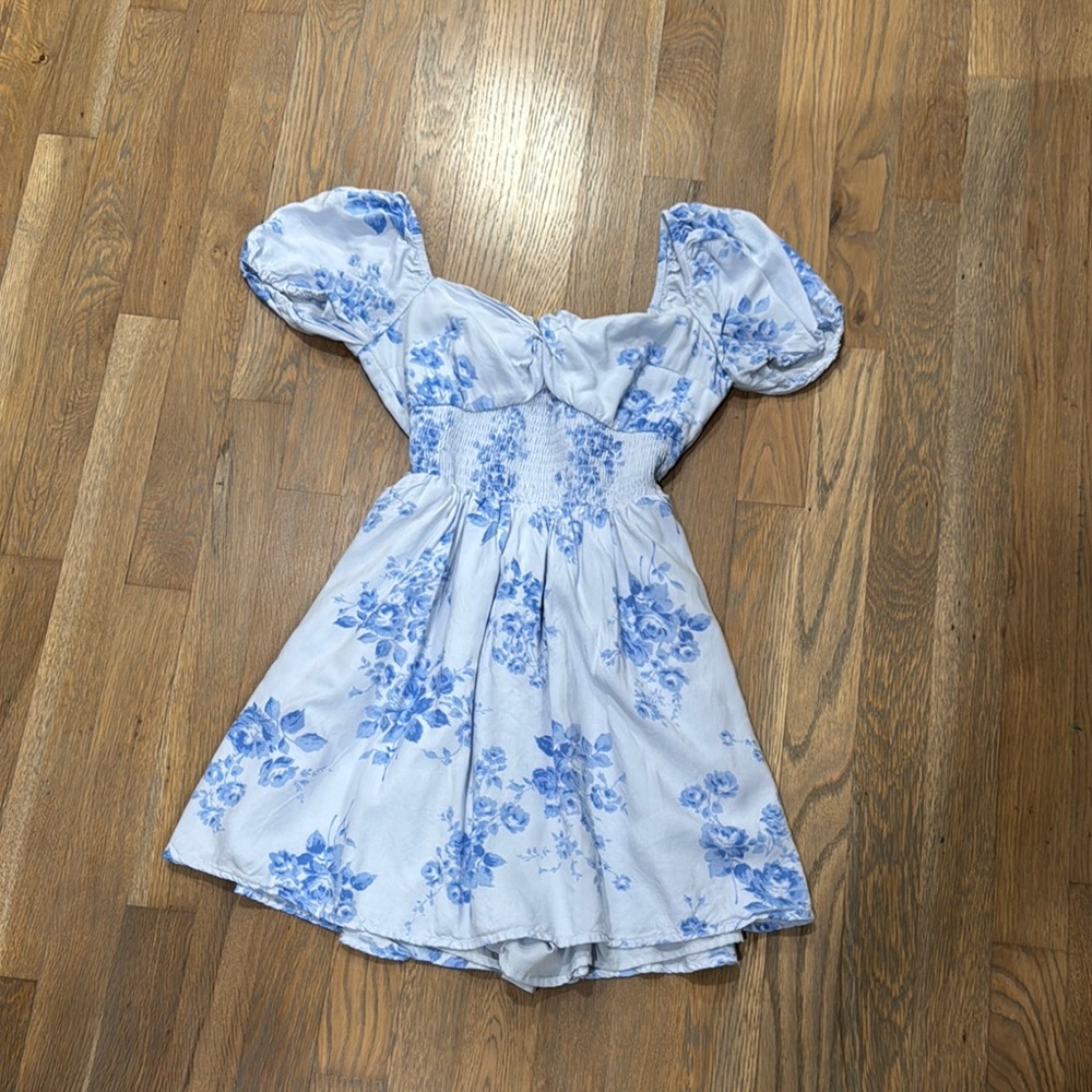 Hollister Blue and White Ruffled Tiered Sundress